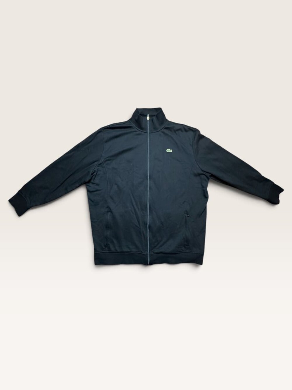 Lacoste Sport Mens 1XL Full Zip Track Jacket Black Cotton Blend Fleece Modern